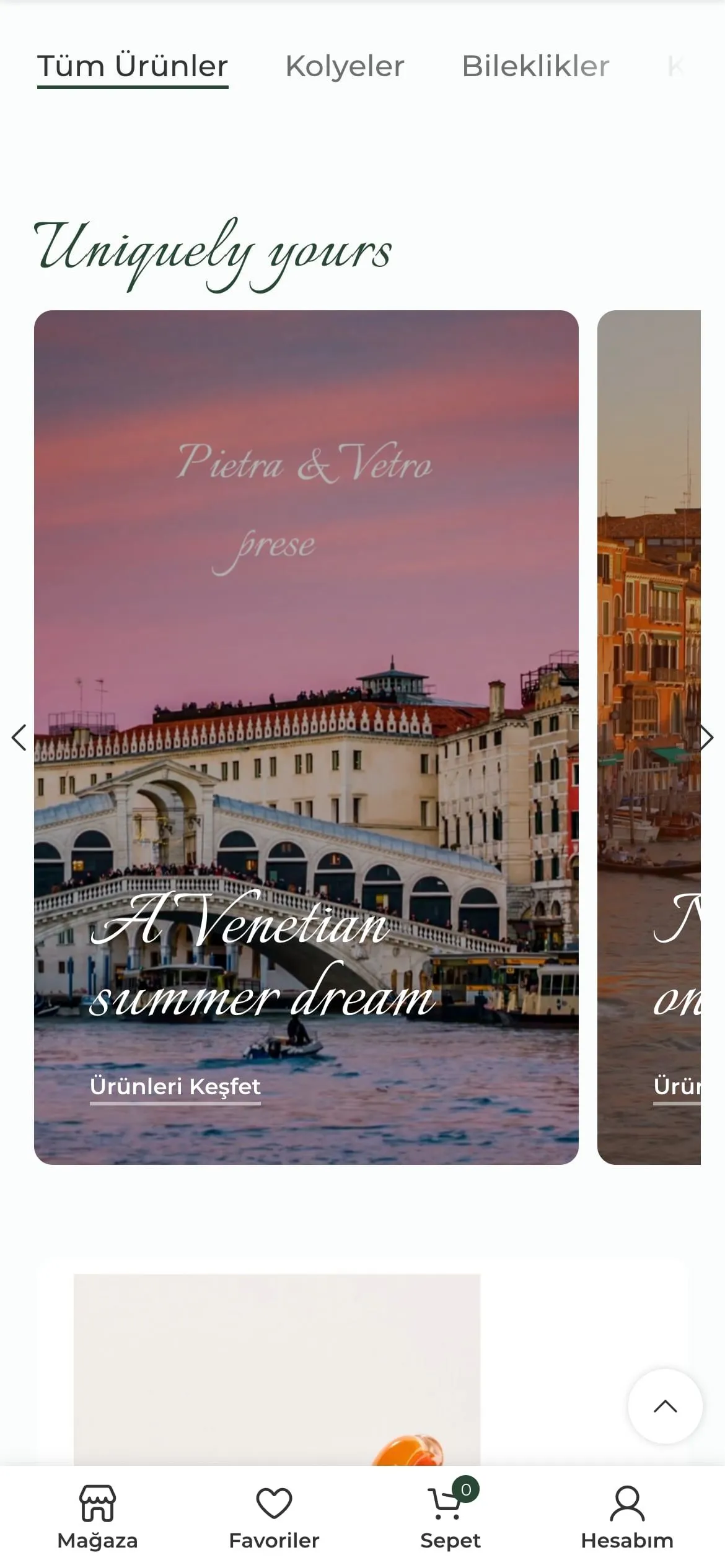 Collection cards on a phone, with A Venetian summer dream over the Rialto at sunset
