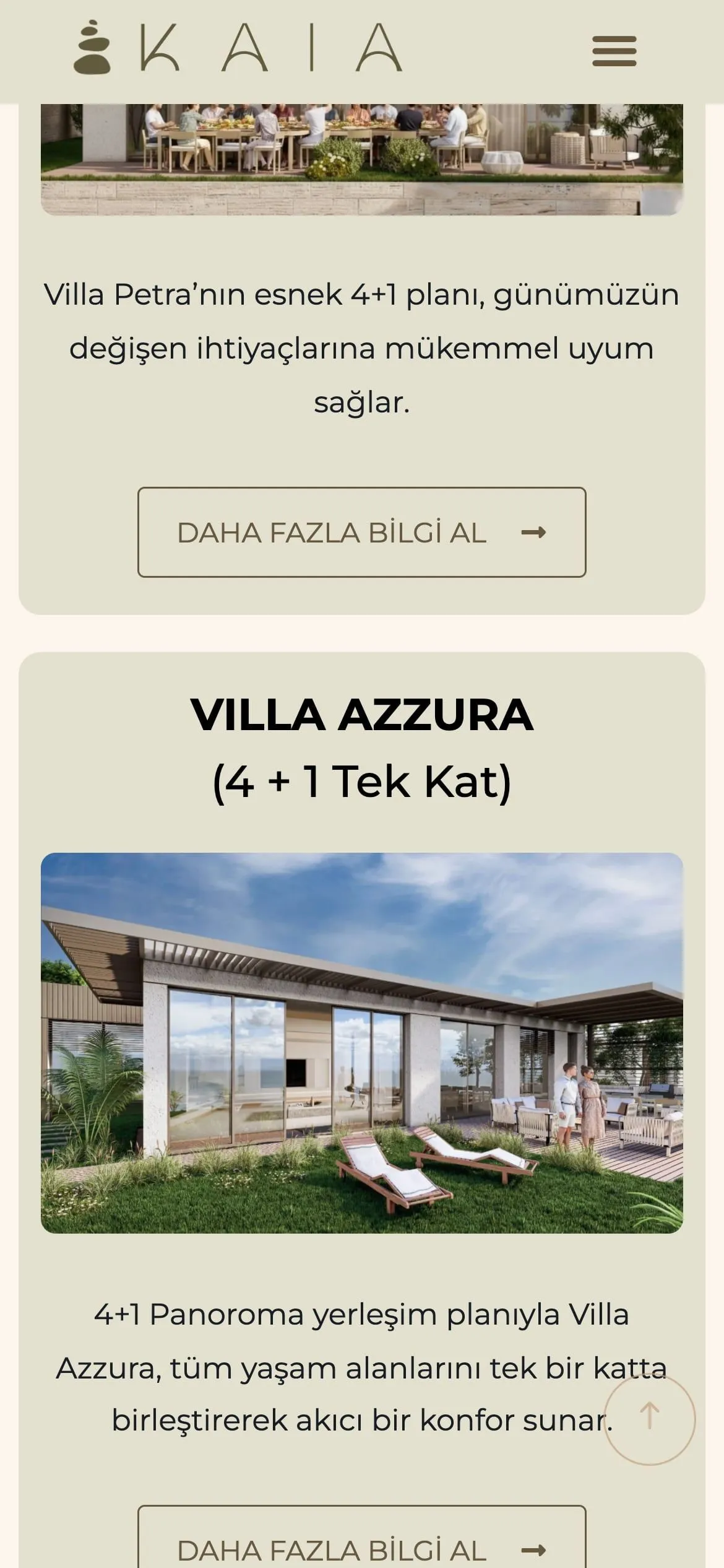 The Villa Azzura card on a phone, a single-storey villa with sun loungers on the lawn