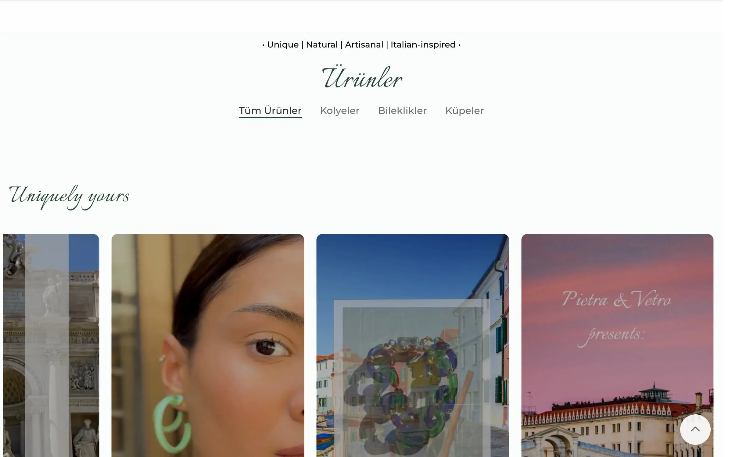 Uniquely yours: tall collection cards with a close-up portrait, Murano canals and a Venetian sunset