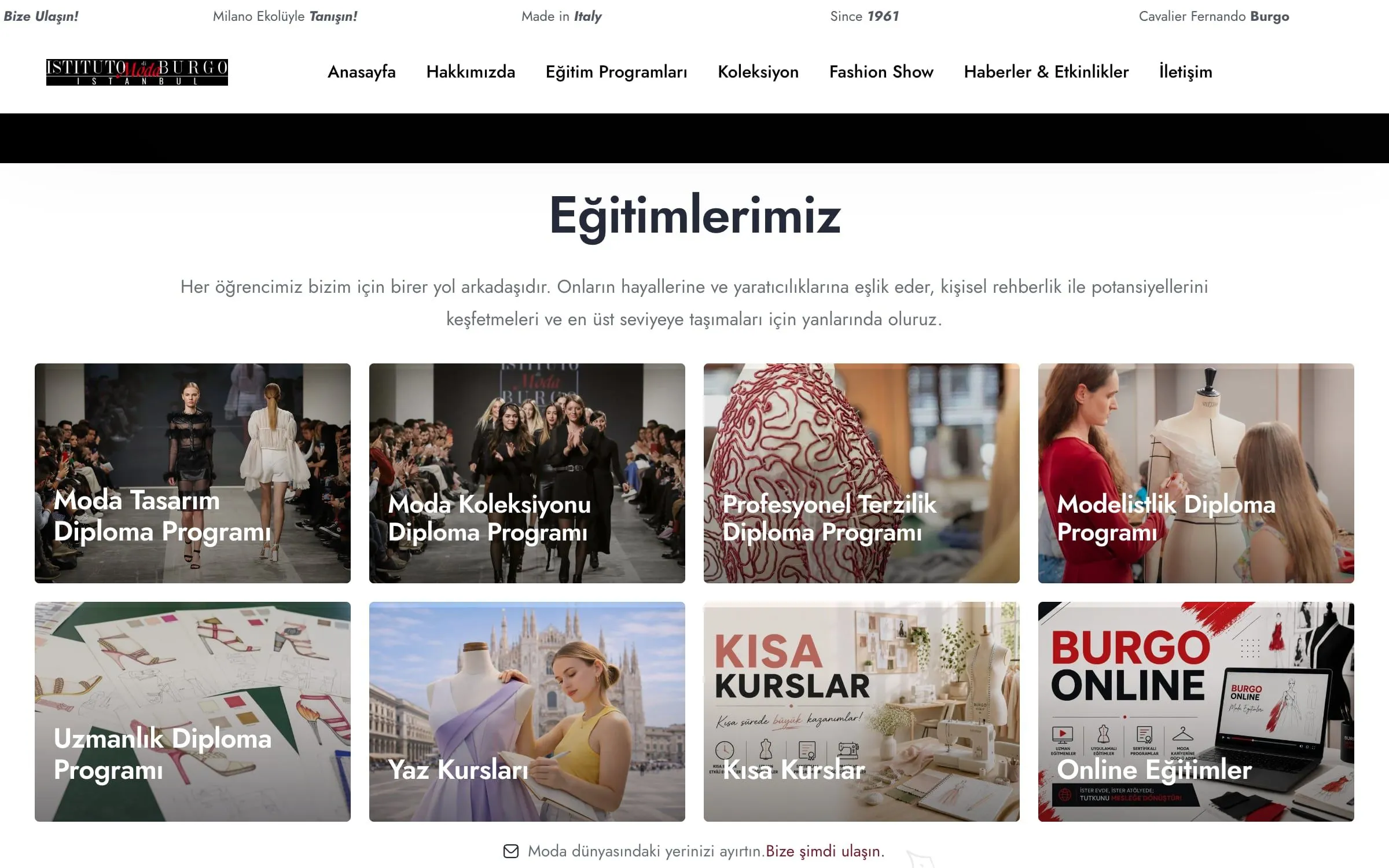 Our programmes: eight image tiles for fashion design, collection, dressmaking, pattern making, summer, short and online courses
