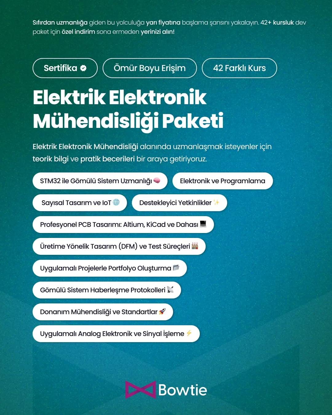 A teal social post for xBowtie’s electrical and electronics engineering package